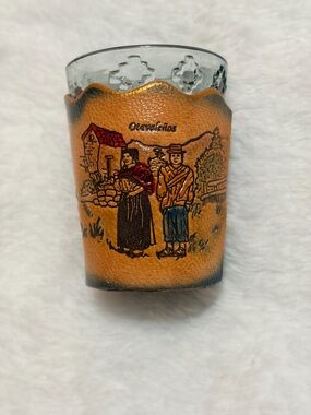 Set of 6 Hand-Painted Leather-Sleeved Souvenir Shot Glass